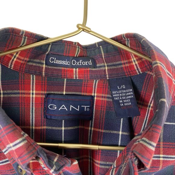 Gant Men's Button Down Shirt‎ Large Red Blue Plaid Oxford Long Sleeve 183 - Picture 4 of 12